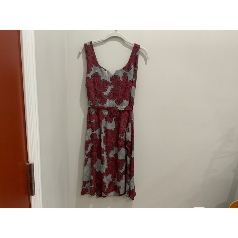 Field Day Oakland Red Grey Geometric Floral Wrap Dress XL Made in USA Sleeveless